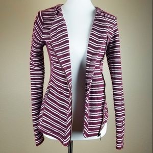Lucky Brand Maroon & White Striped Moto Jacket
